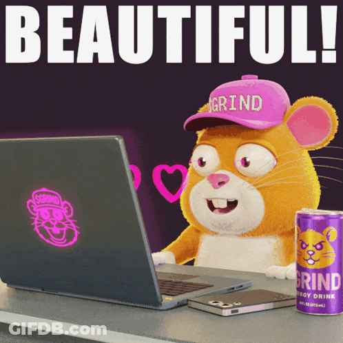 Mouse Wearing Hat That Says Grind GIF