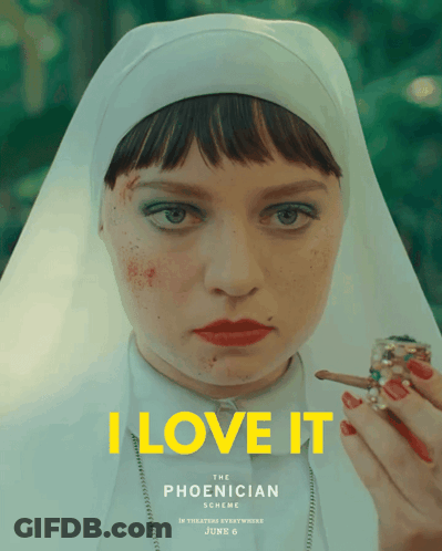 Movie Poster The Phoenician Scheme Nun Smoking Cigarette GIF