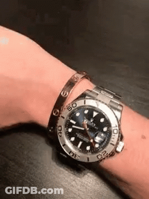 Moving Hands With Rolex Watch Logo GIF