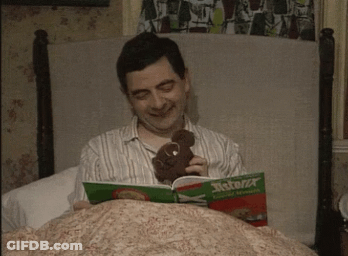 Mr. Bean And Teddy Reading GIF
