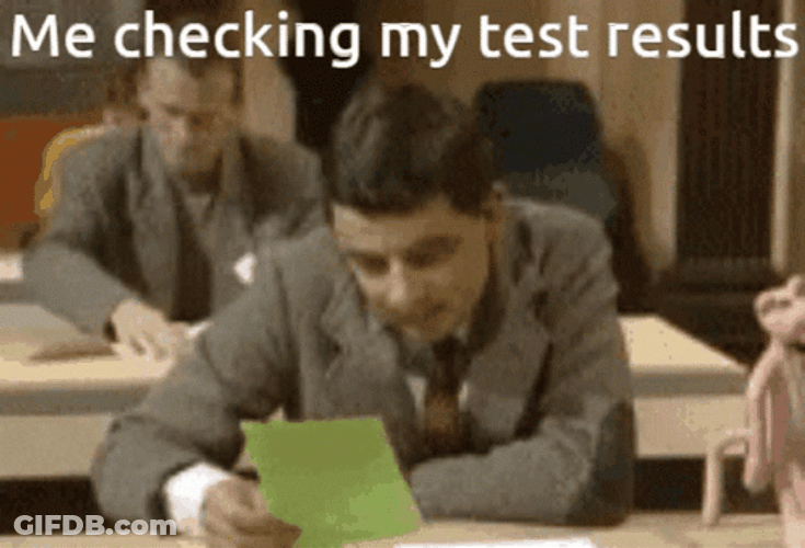 Mr. Bean Checking Test Results GIF