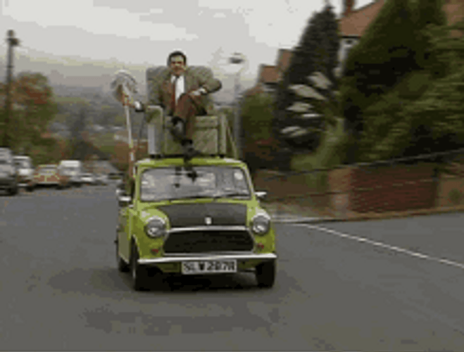 Mr. Bean Driving On The Roof GIF