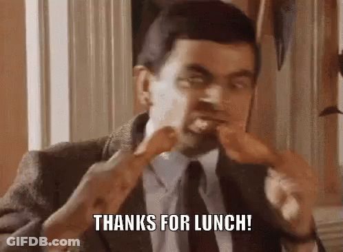 Mr. Bean Eating Chicken Saying Thanks For Lunch GIF