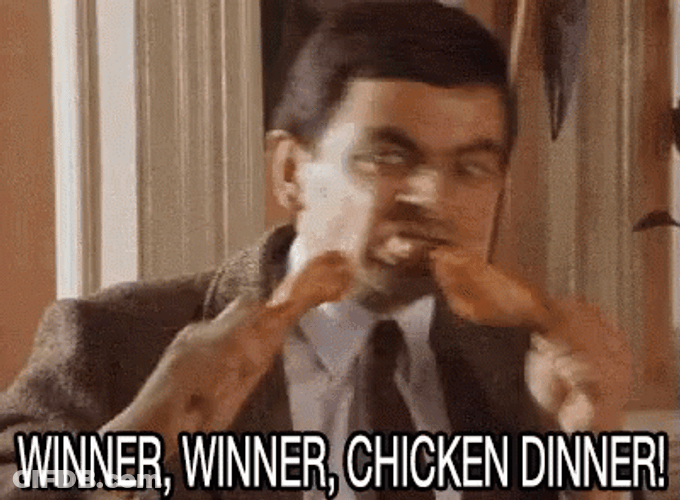 Mr. Bean Eating Chicken Winner Winner Chicken Dinner GIF