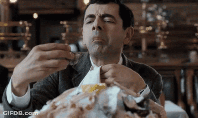 Mr. Bean Funny Eating Scallops GIF