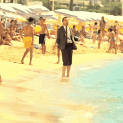 Mr. Bean On The Beach GIF