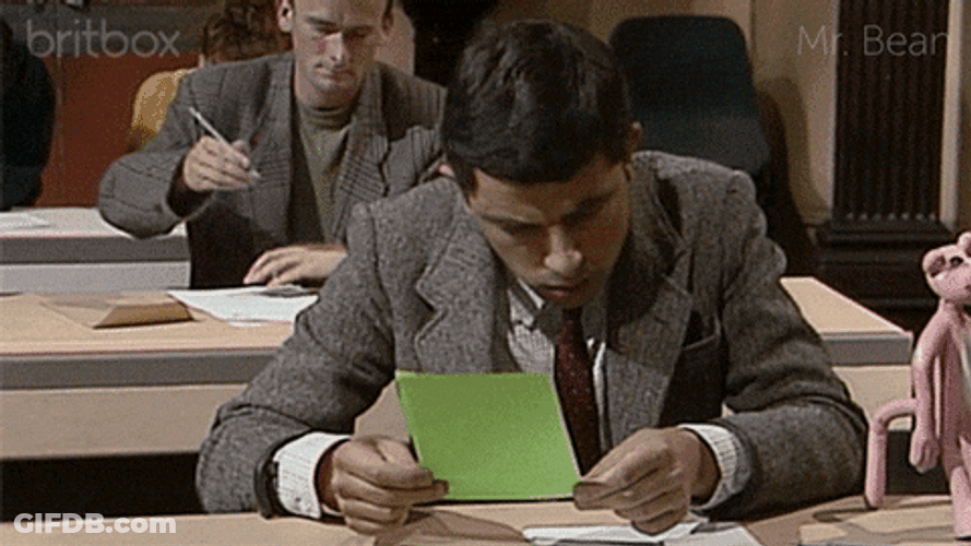 Mr Bean Reading Bar Exam Paper GIF