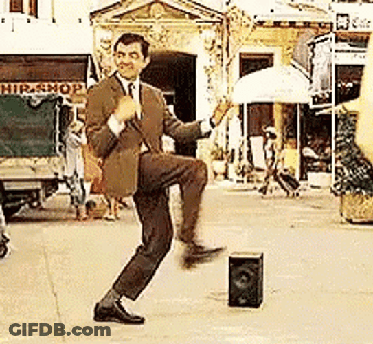 Mr. Bean Side Job Celebration Dance GIF