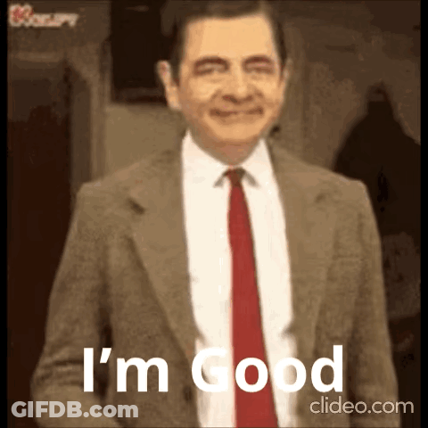 Mr Bean Smiling Suit Tie Saying I'm Good GIF