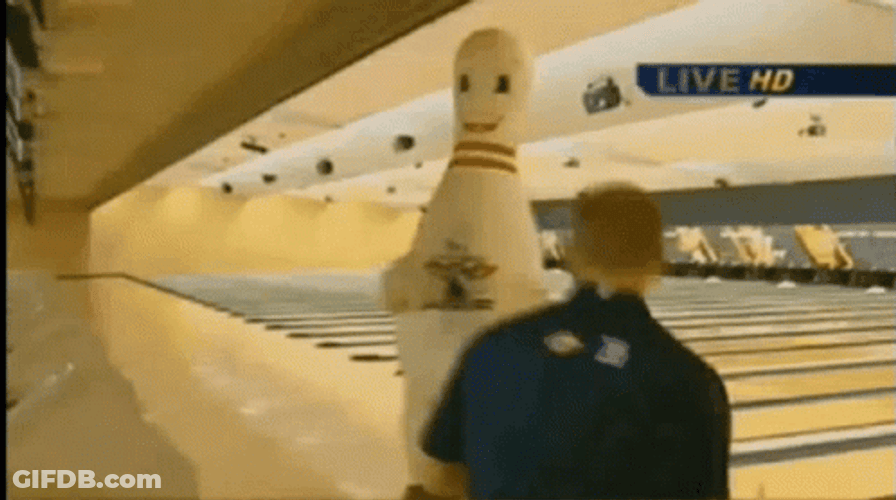 Mr. Bowling Pin Mascot Strike GIF