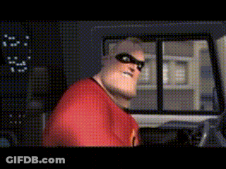 Mr. Incredible From The Movie The Incredibles Is Sitting In The Driver 'S Seat Of A Car . GIF