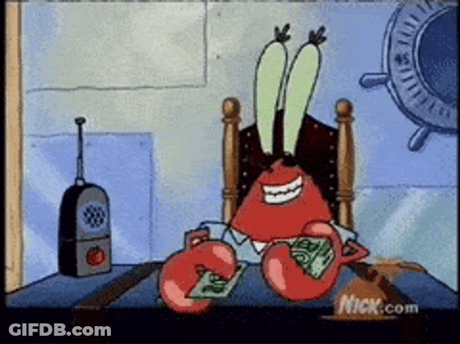 Mr Krabs Happily Counting Money GIF