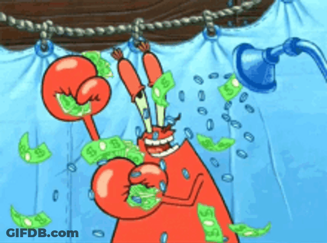 Mr. Krabs Showers Money Bags GIF