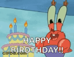Mr. Krabs Standing In Front Of Birthday Cake Saying Happy Birthday GIF