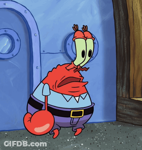 Mr. Krabs Standing In Front Of Blue Door GIF