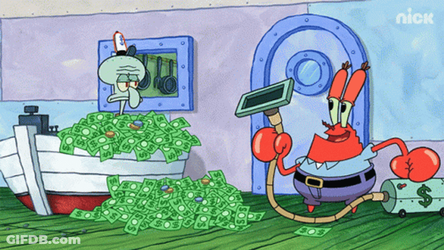 Mr Krabs Vacuuming Money GIF