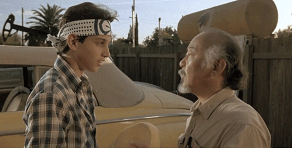 Mr. Miyagi  Teach Daniel LaRusso How To Wax On Wax Off GIF
