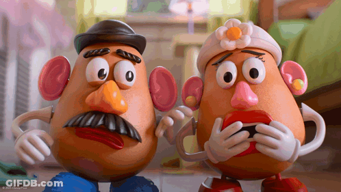 Mr. Potato Head And Mrs. Potato Head Toy Story Standing Together GIF