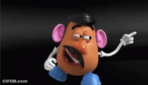 Mr. Potato Head Is A Cartoon Character With A Mustache And Hat . GIF