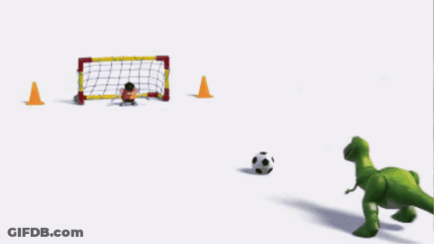 Mr. Potato Head Kicking Soccer Ball Into Goal GIF