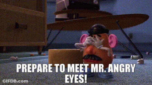 Mr. Potato Head Toy Story Sitting Prepare To Meet Mr. Angry Eyes GIF