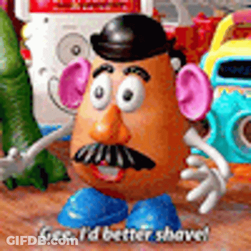 Mr Potato Head With Mustache Among Toys GIF