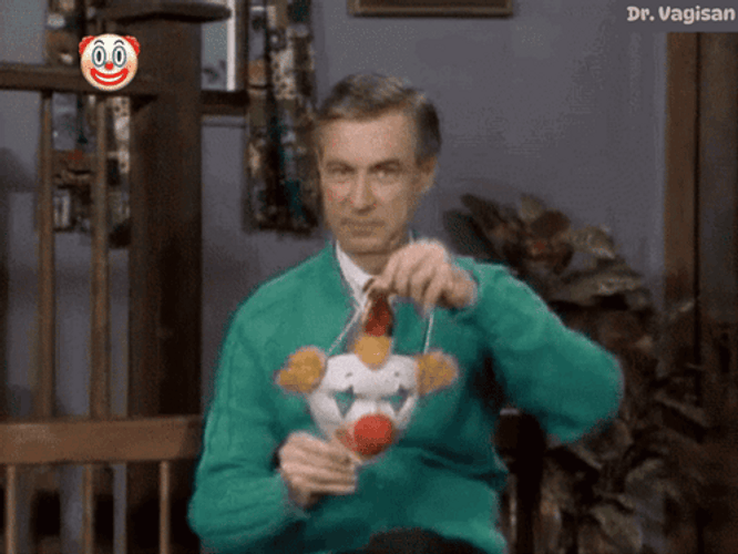 Mr Rogers Wearing Clown Emoji Mask GIF