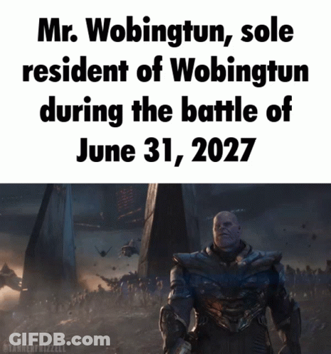 Mr. Wobingtun Sole Resident Of Wobingtun During The Battle Of June 31 2027 GIF