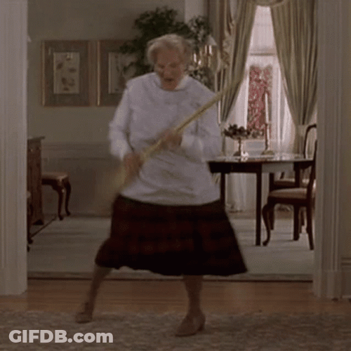 Mrs Doubtfire Grooving With Broomstick GIF