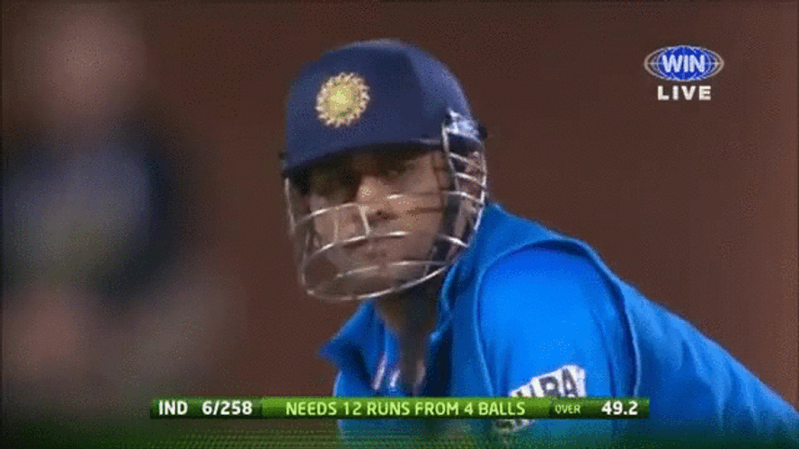 MS Dhoni Hits The Ball GIF