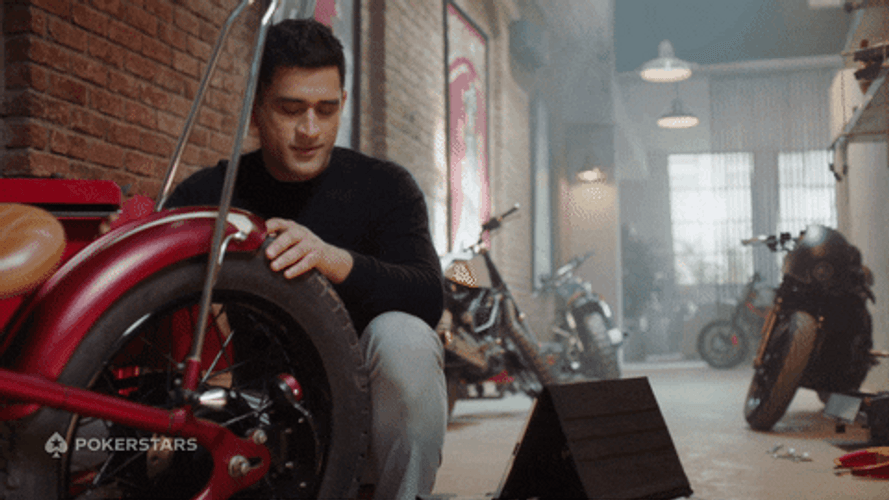 MS Dhoni Poker Motorbike Rage GIF