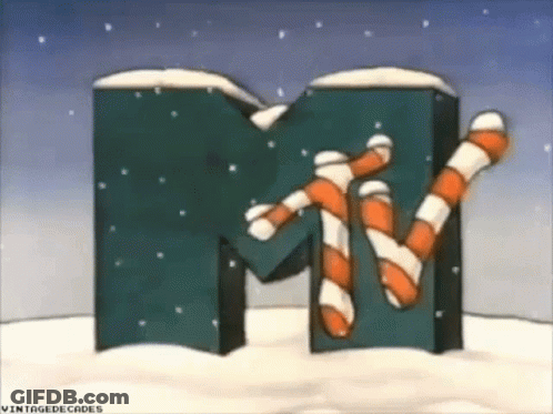 MTV Logo With Candy Canes And Snow GIF
