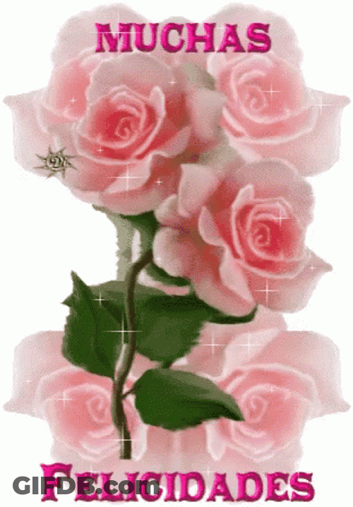 Muchas Felicidades Sparkling Pink Roses Greetings GIF