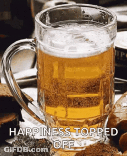 Mug Of Beer With Happiness Topped Off GIF