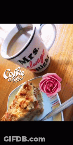 Mug Saying Mrs Always Right Next To Apple Pie GIF