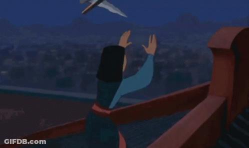 Mulan Holding Sword Practicing Martial Arts On Balcony GIF