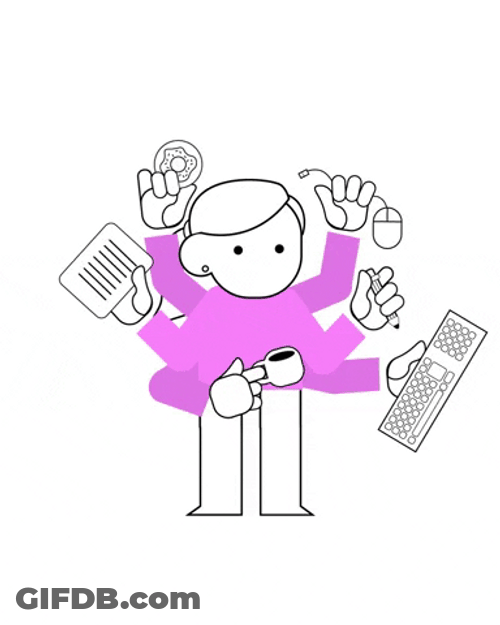 Multitasking Cartoon With Six Hands GIF
