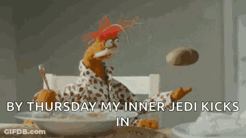 Muppet Sitting At Table With Cereal And Flying Potato GIF