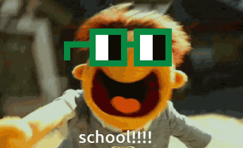 Muppet Wearing Green Glasses With School GIF