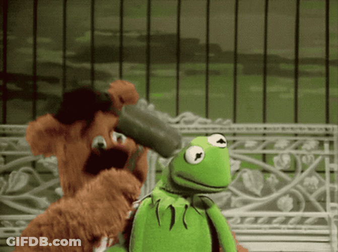 Muppets Fozzie Striking Kermit GIF