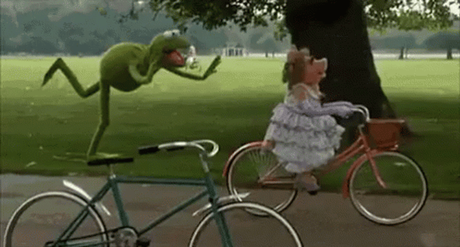Muppets Kermit And Miss Piggy Riding Bicycle GIF