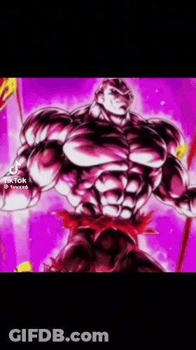Muscular Anime Character Standing In Front Of Pink Background GIF