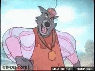 Muscular Cartoon Wolf Wearing Apron And Medal GIF