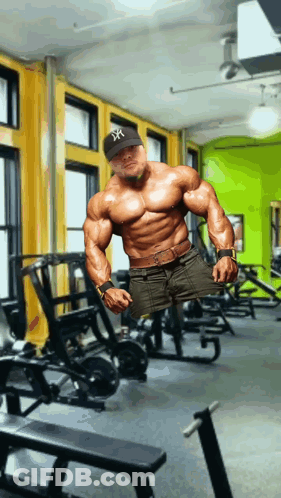 Muscular Man In New York Yankees Hat GIF