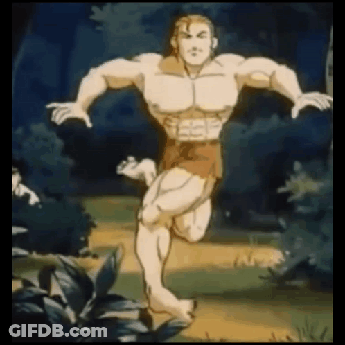 Muscular Man Running In Woods GIF