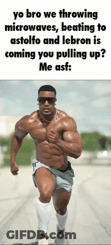 Muscular Man Running Yo Bro We Throwing Microwaves Beating To Astolfo And Lebron GIF