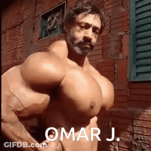 Muscular Man With Omar J. Written On Chest GIF