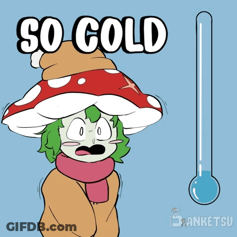 Mushroom Wearing Hat And Scarf Saying So Cold GIF