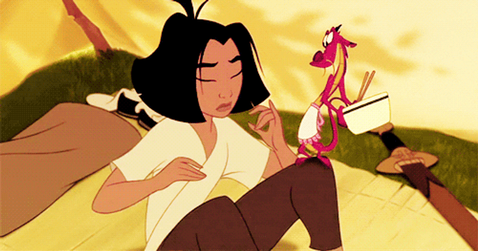 Mushu Giving Breakfast To Mulan GIF