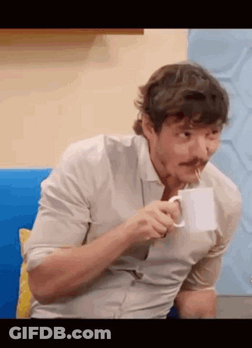 Mustache Guy Spit Water Back To Mug GIF